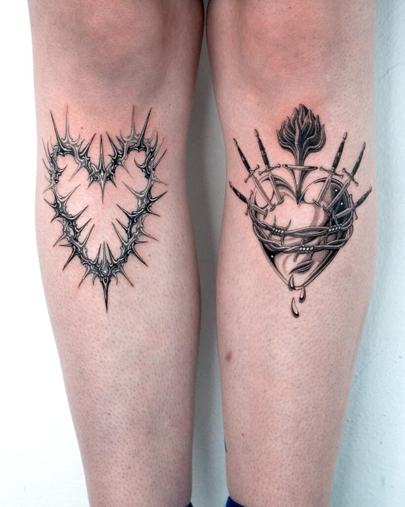 Sacred Heart Head Tattoo with Cross and Blood Drops Tattoo Design