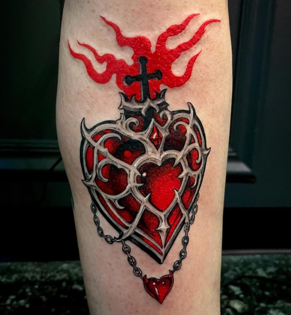 Sacred Heart Lighter with Barbed Wire and Swords Tattoo Tattoo Design