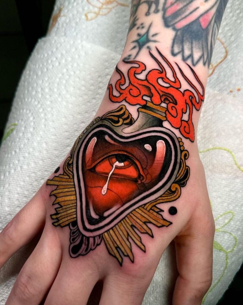 Sacred Heart Tattoo with Cross and Crown of Thorns Tattoo Design