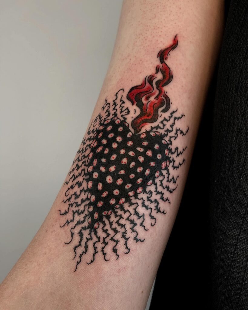 Sacred Heart with All-Seeing Eye, Hands, and Swords Tattoo Tattoo Design