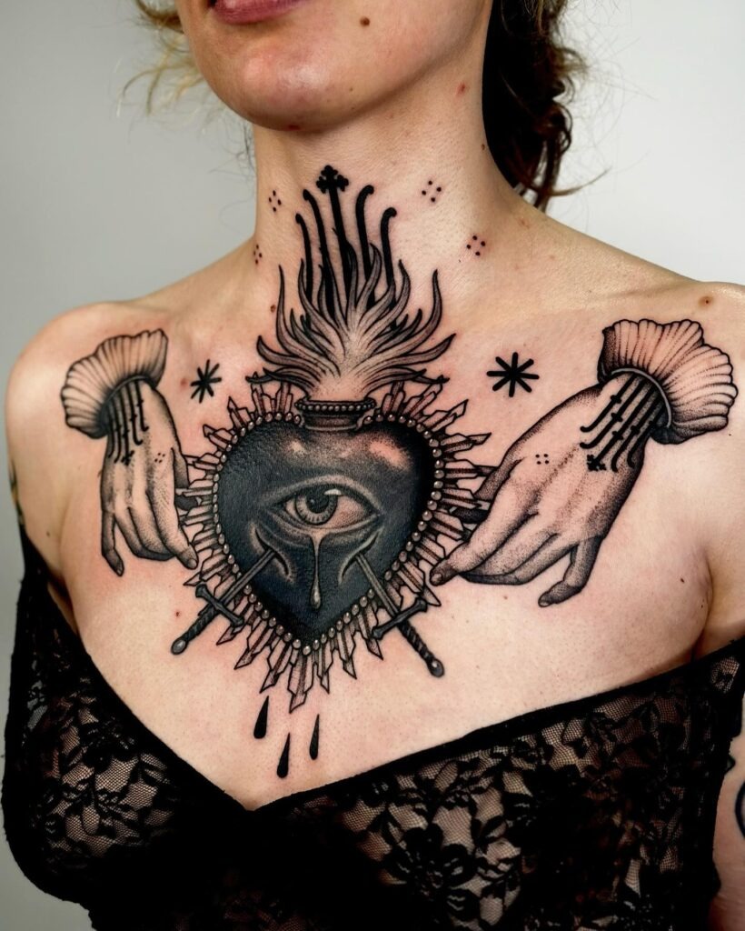 Sacred Heart with All-Seeing Eye Tattoo Tattoo Design