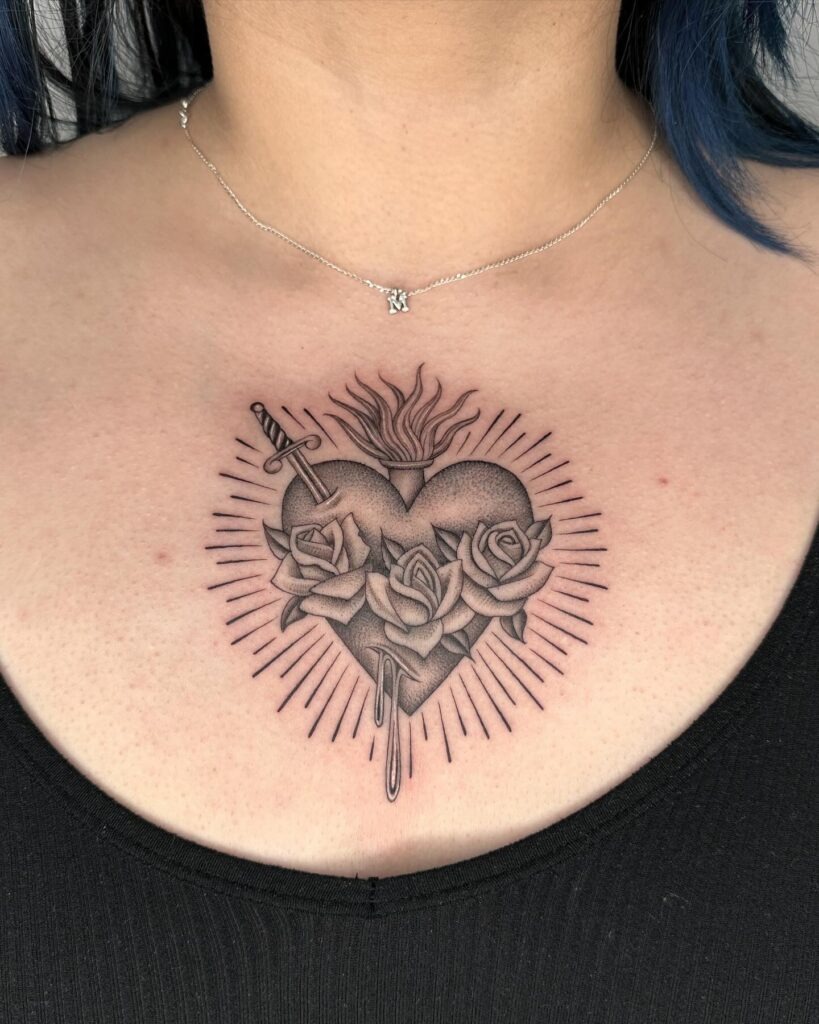 Sacred Heart with Barbed Wire and Flowering Flame Tattoo Tattoo Design