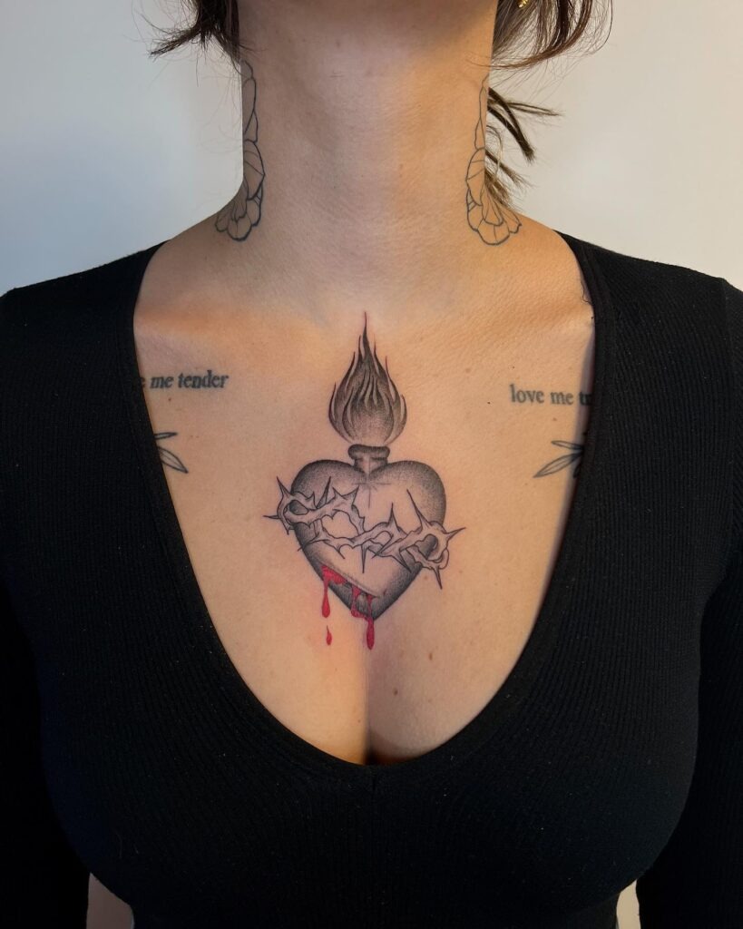 Sacred Heart with Cracked Face and Hands Tattoo Tattoo Design