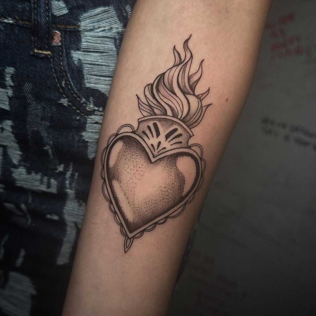 Sacred Heart with Eye, Flames, and Tears Tattoo Tattoo Design