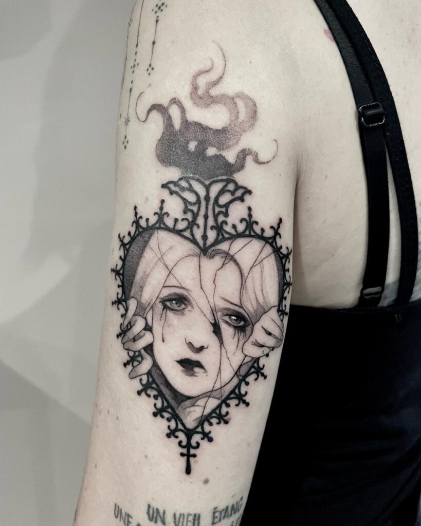 Sacred Heart with Eye, Lilies, and Flames Tattoo Tattoo Design