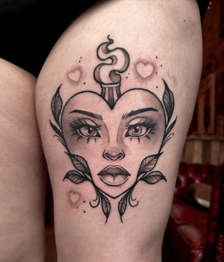 Sacred Heart with Rose and Flame Tattoo Design