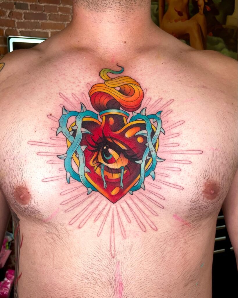 Sacred Heart with Roses and Sword Tattoo Tattoo Design