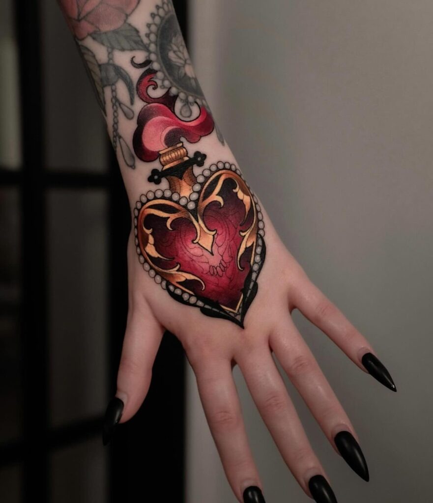 Sacred Heart with Swords and Crown of Thorns Tattoo Tattoo Design