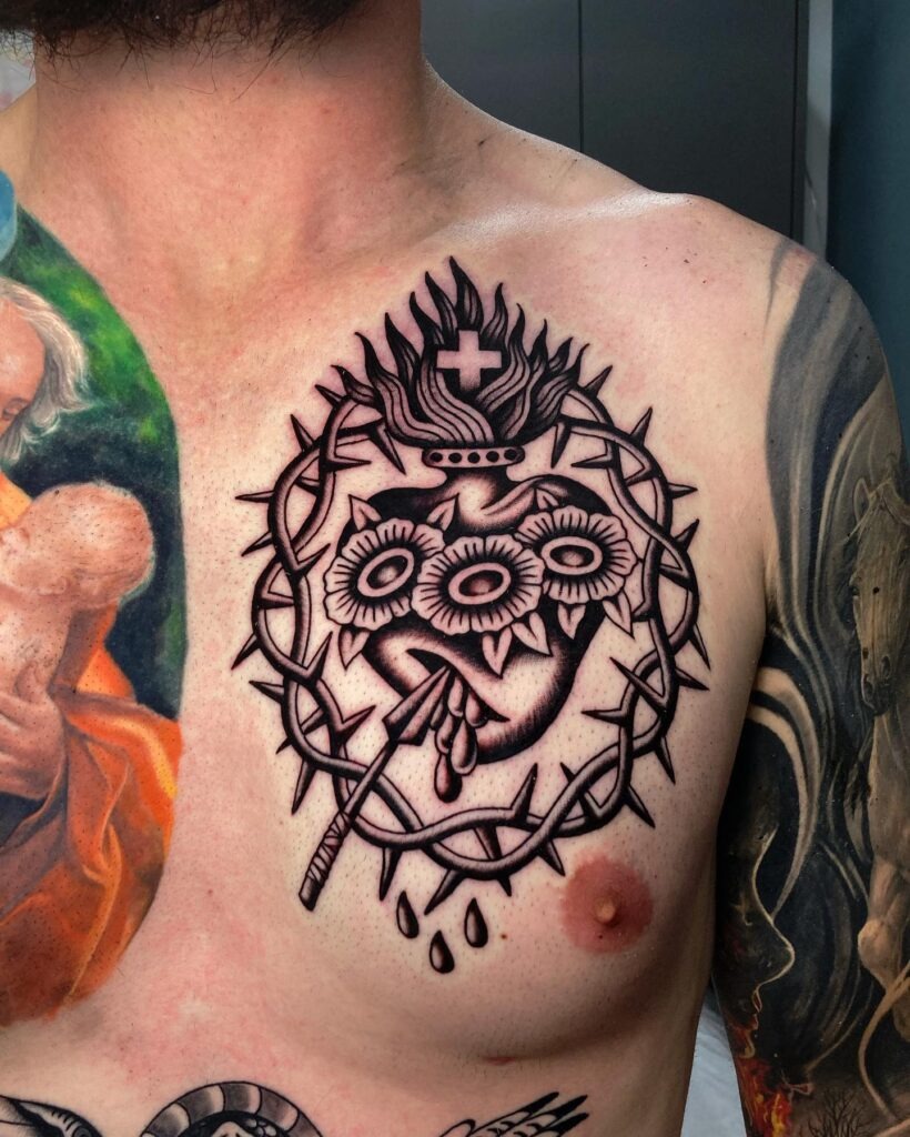 Sacred Heart with Thorned Crown Tattoo Tattoo Design