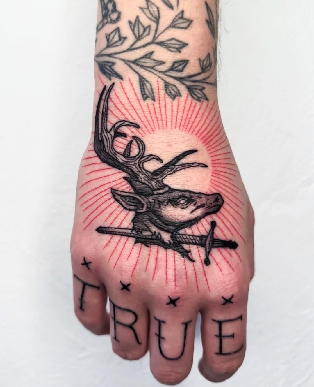Stunning Deer Design with Radiant Background Tattoo Design