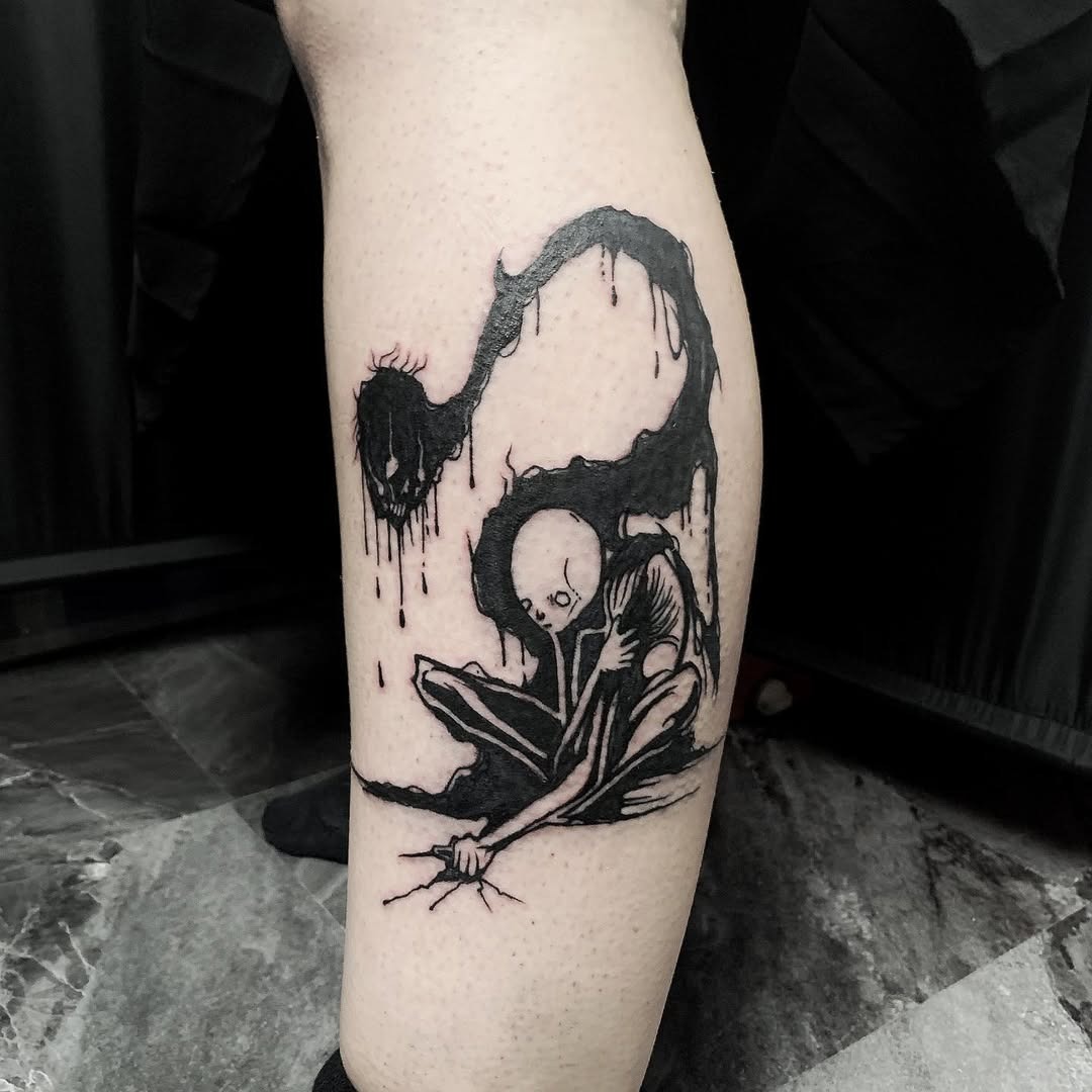 A haunting portrayal of deep emotional struggle Tattoo Design