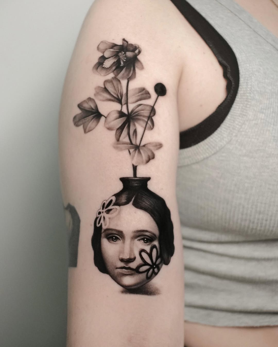 Emotional floral portrait tattoo Piece Tattoo Design
