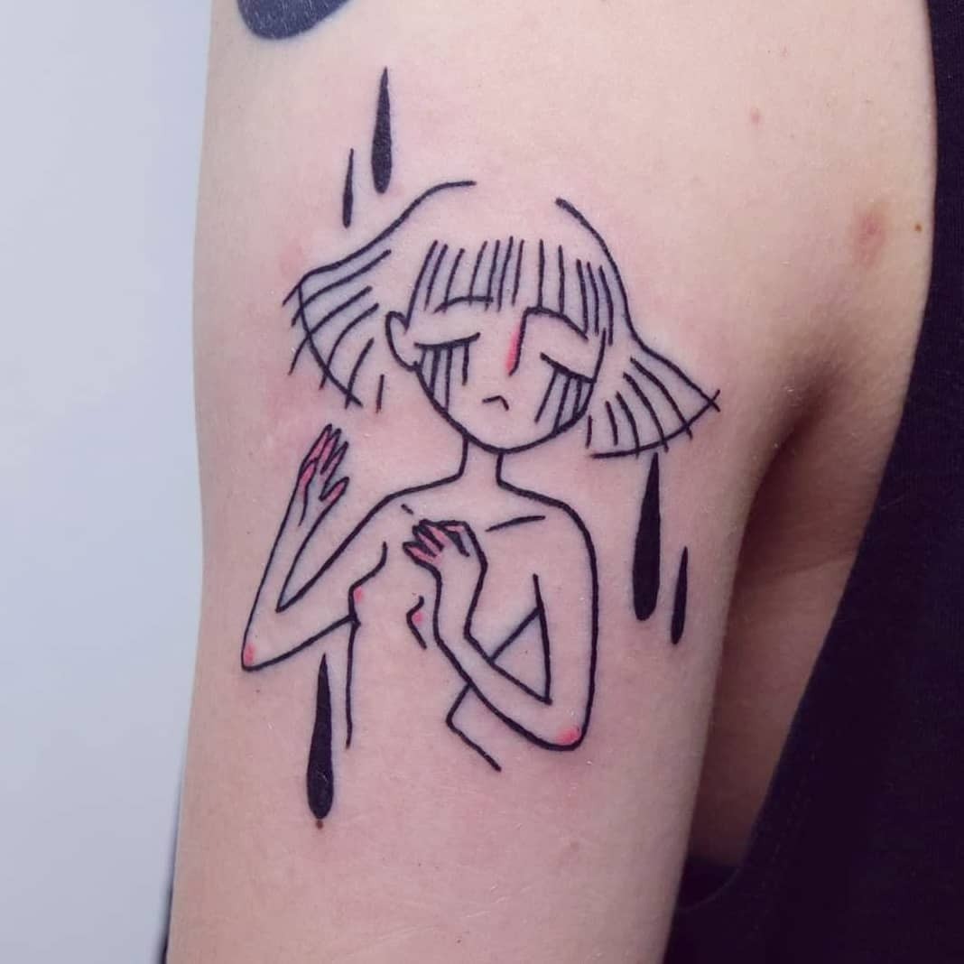 Emotional ink depicting sadness and vulnerability Tattoo Design