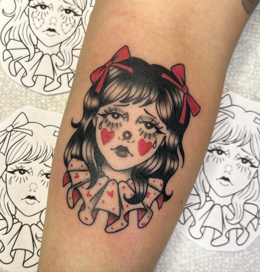Emotive Tattoo of a Girl with Bows Tattoo Design