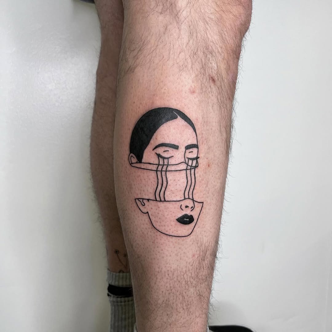 Expressive line art tattoo depicting sadness Tattoo Design