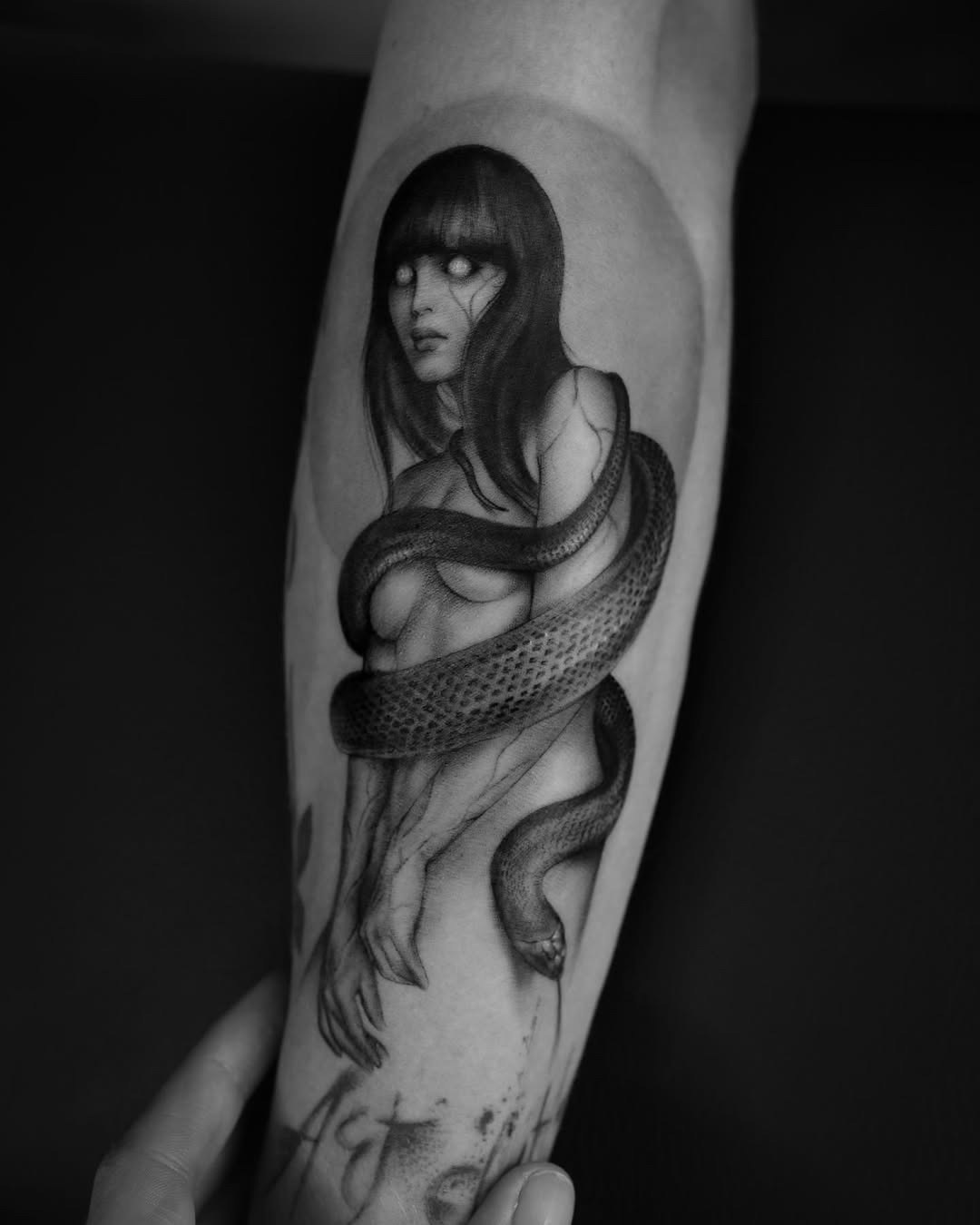Mysterious woman entwined by a snake tattoo Tattoo Design