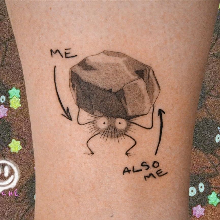 Quirky tattoo depicting inner struggles humorously Tattoo Design