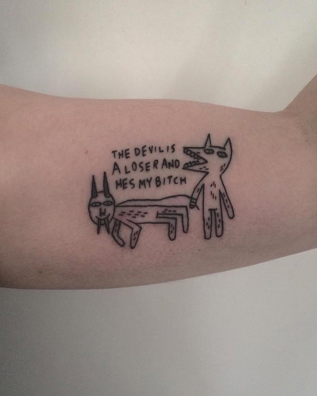 Unique tattoo with humorous devilish illustration Tattoo Design