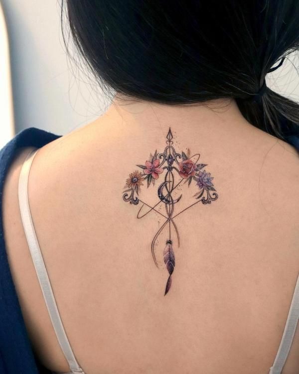 Floral Sagittarius Back Ornament Tattoo Design