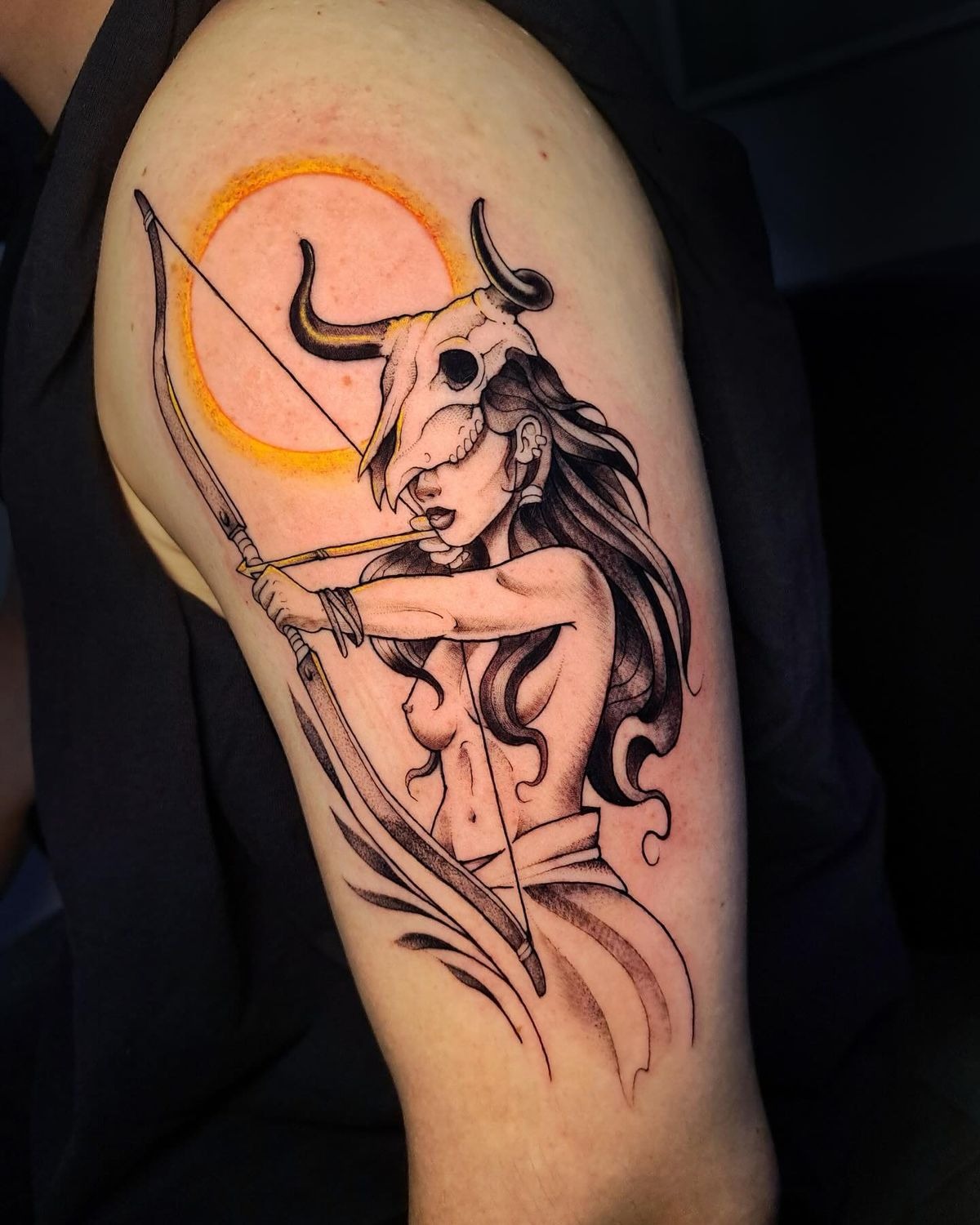 Horned Huntress Sagittarius Archer Tattoo Design
