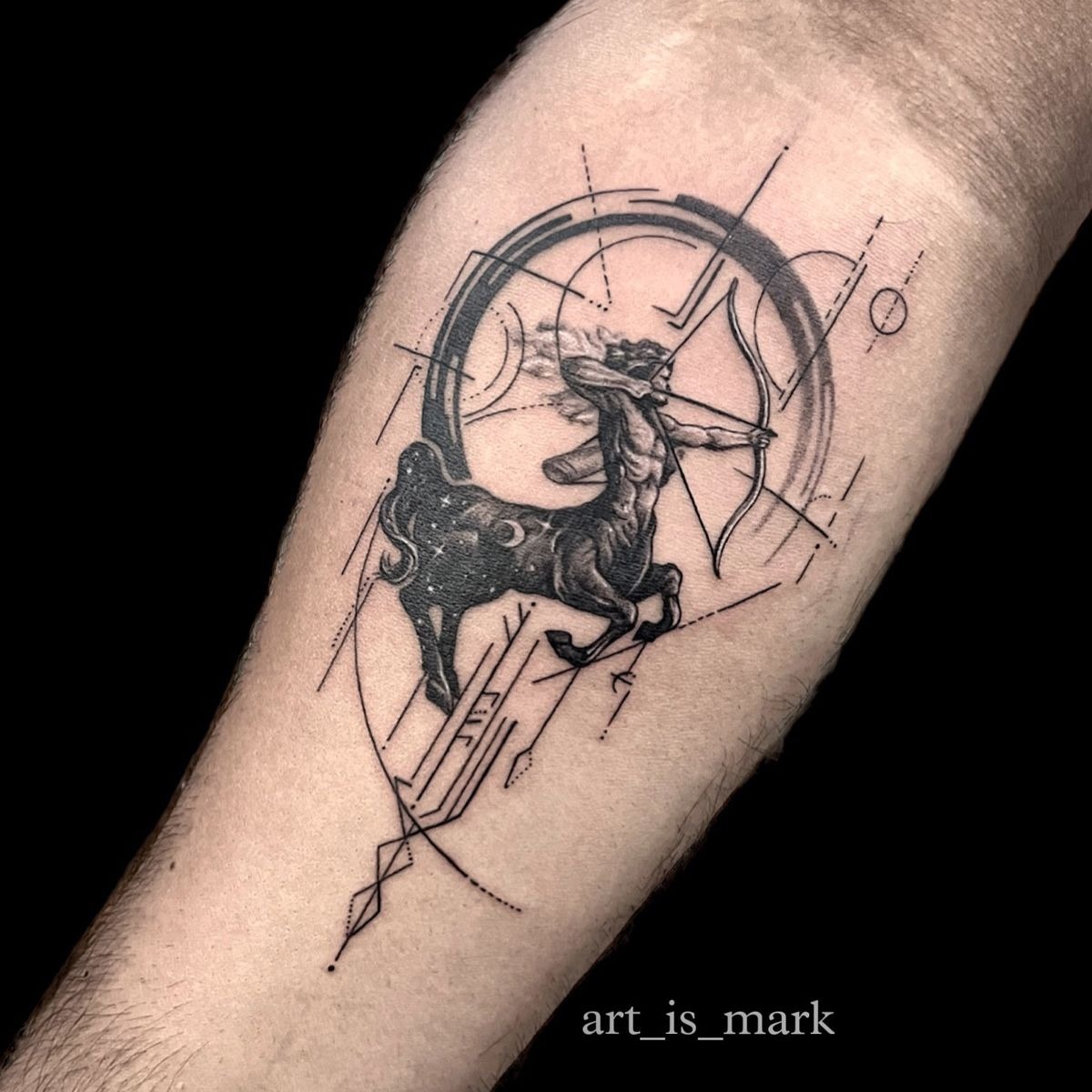 Modern Geometric Sagittarius Centaur Tattoo Design