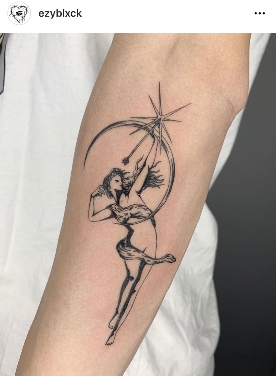 Moon and Star Sagittarius Woman Tattoo Design