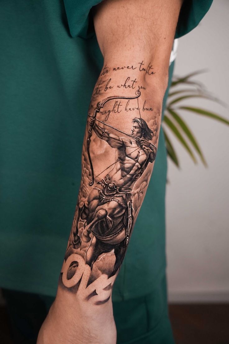 Mythic Sagittarius Archer Sleeve Tattoo Design
