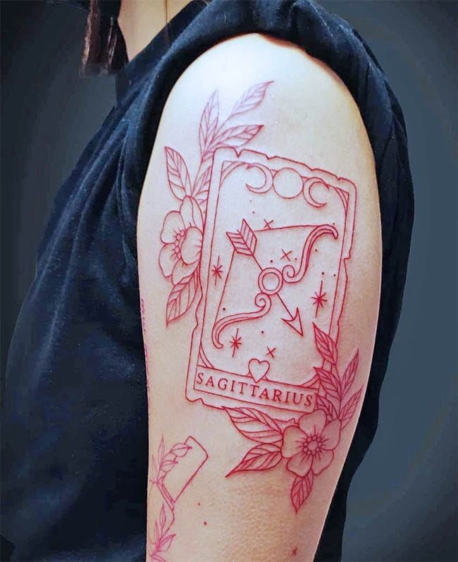 Red Sagittarius Tarot Card Tattoo Design