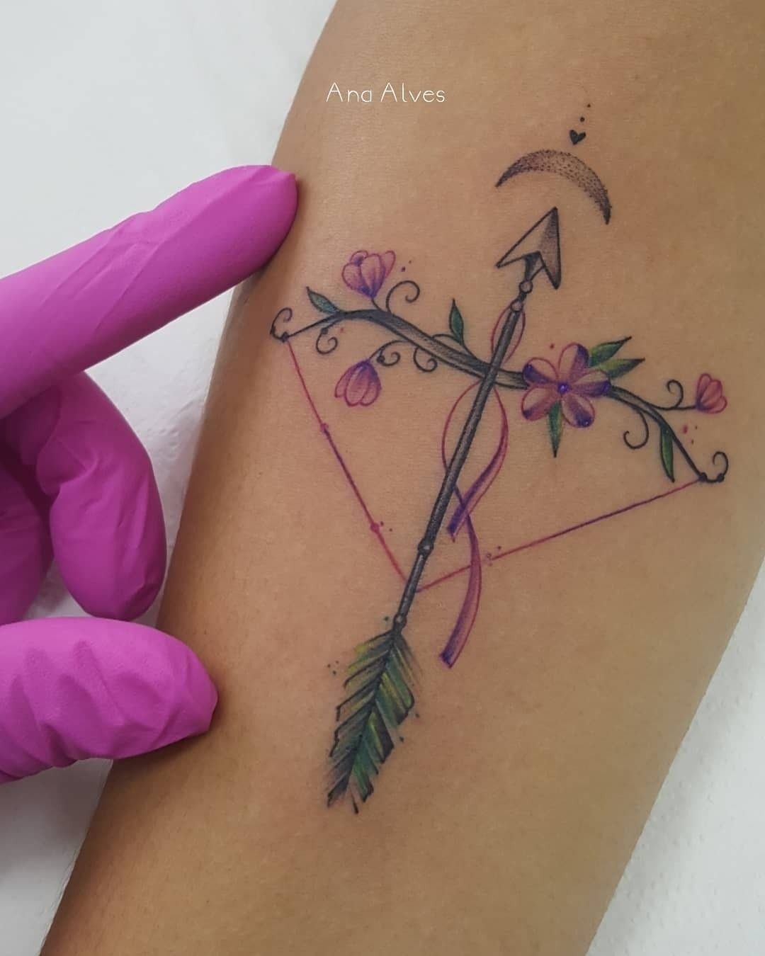 Romantic Floral Sagittarius Bow Tattoo Design