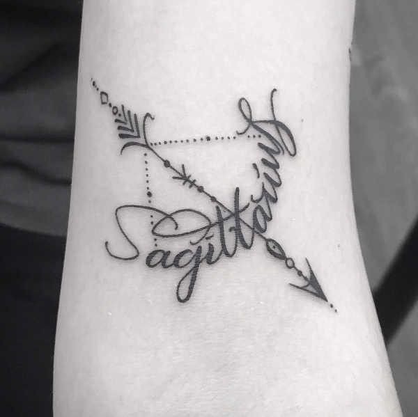 Sagittarius Script and Arrow Symbol Tattoo Design
