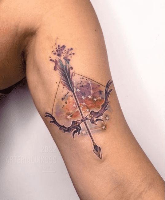 Watercolor Sagittarius Bow and Arrow Tattoo Design