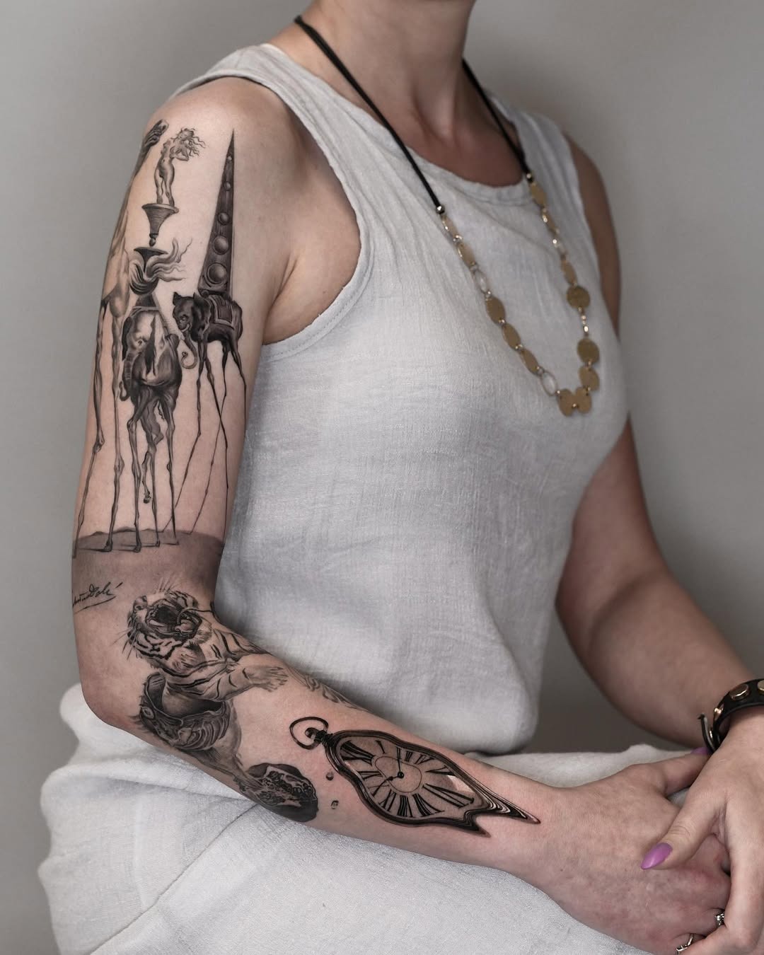 Dali's Surreal Touch on Classic Beauty Tattoo Design