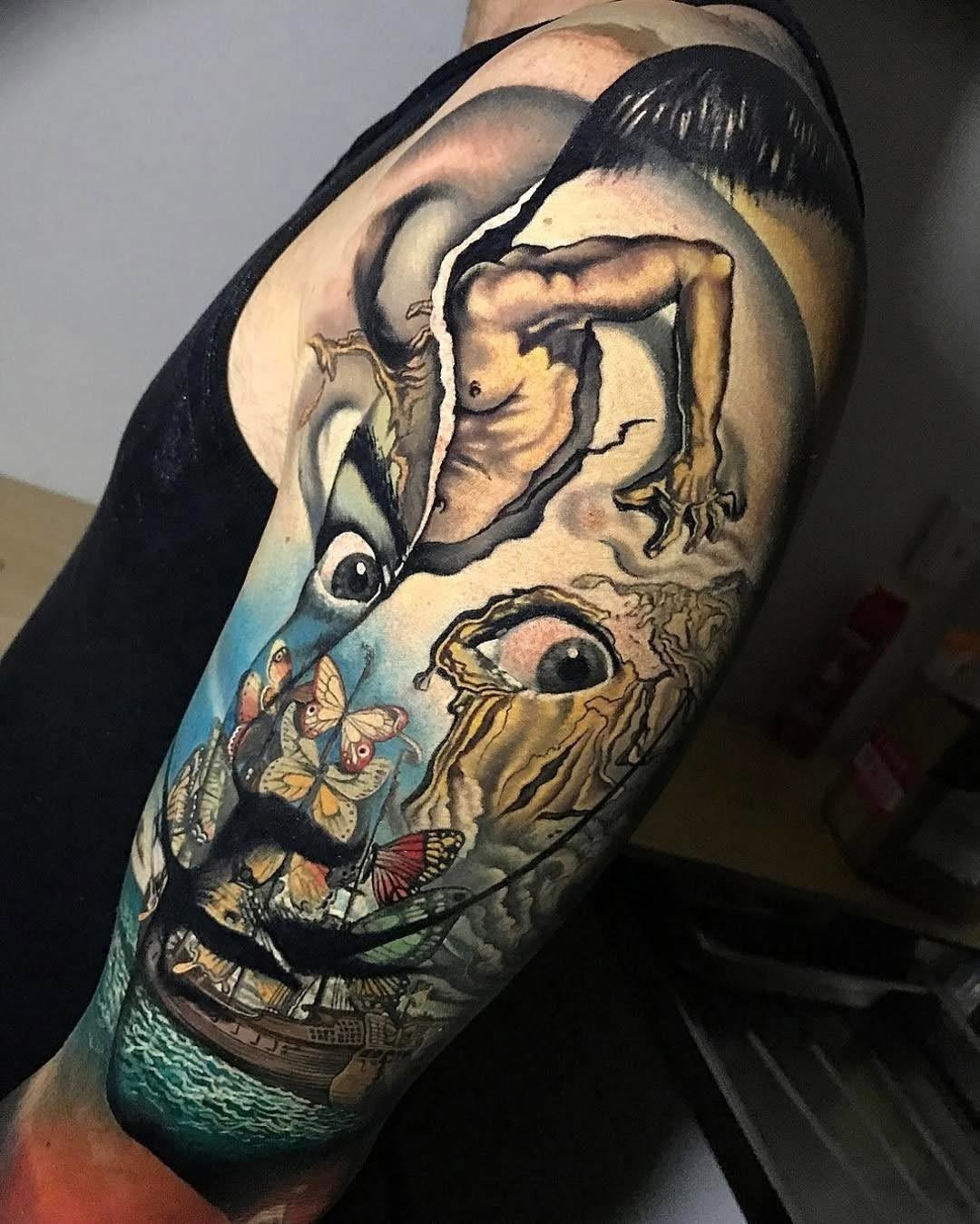 Intricate Salvador Dali-inspired full sleeve tattoo Tattoo Design