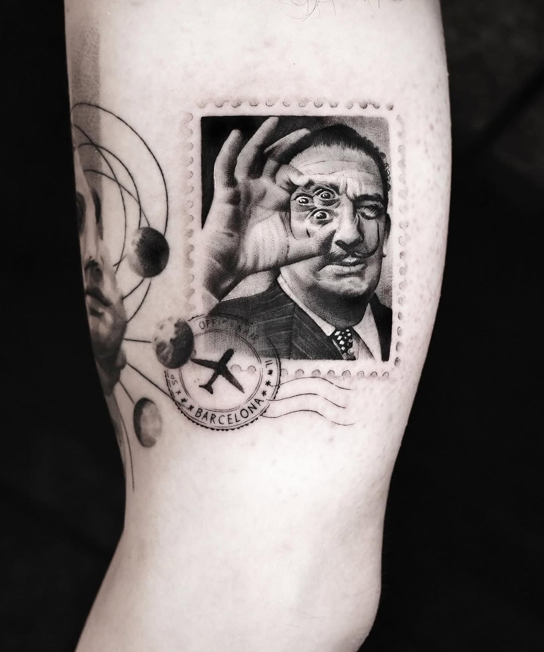 Intricate Salvador Dali portrait inked on skin Tattoo Design