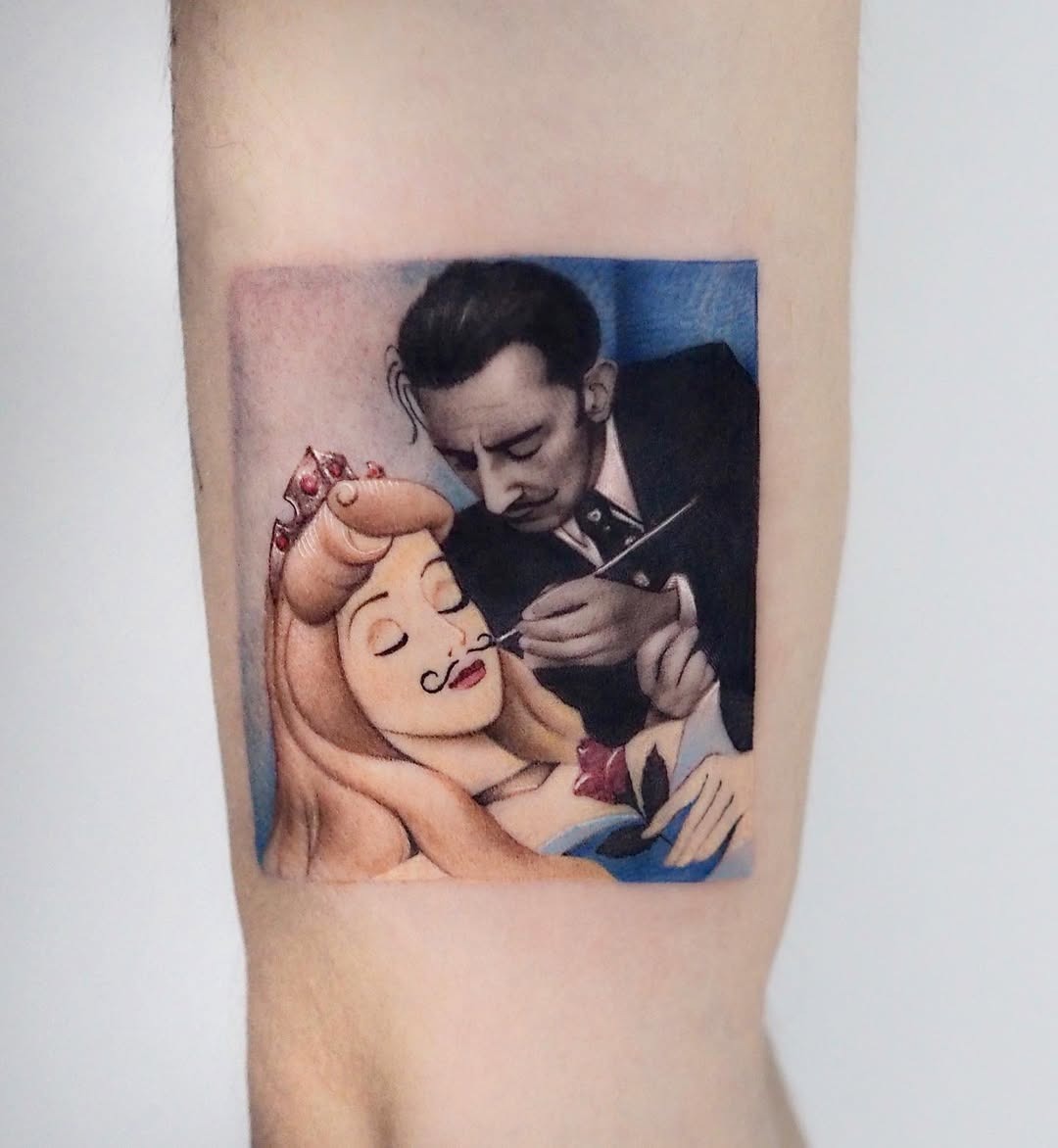 Unique Salvador Dali Tattoo with Portrait and Eye Tattoo Design