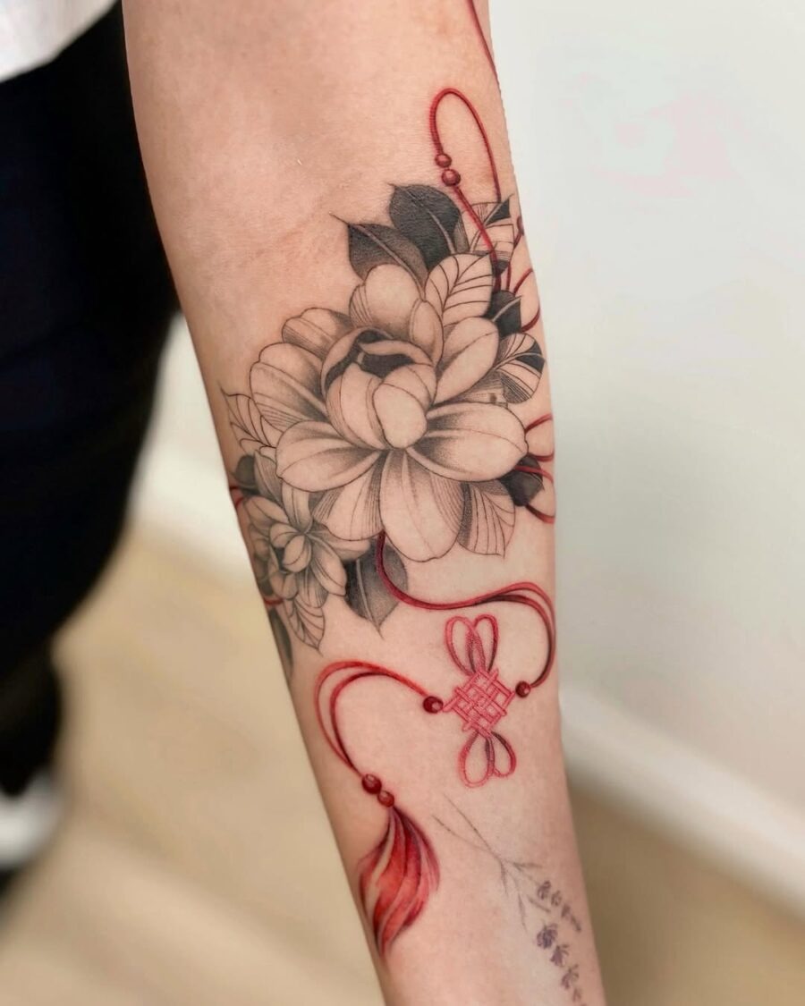 Delicate Sampaguita Tattoo with Red Accents Tattoo Design