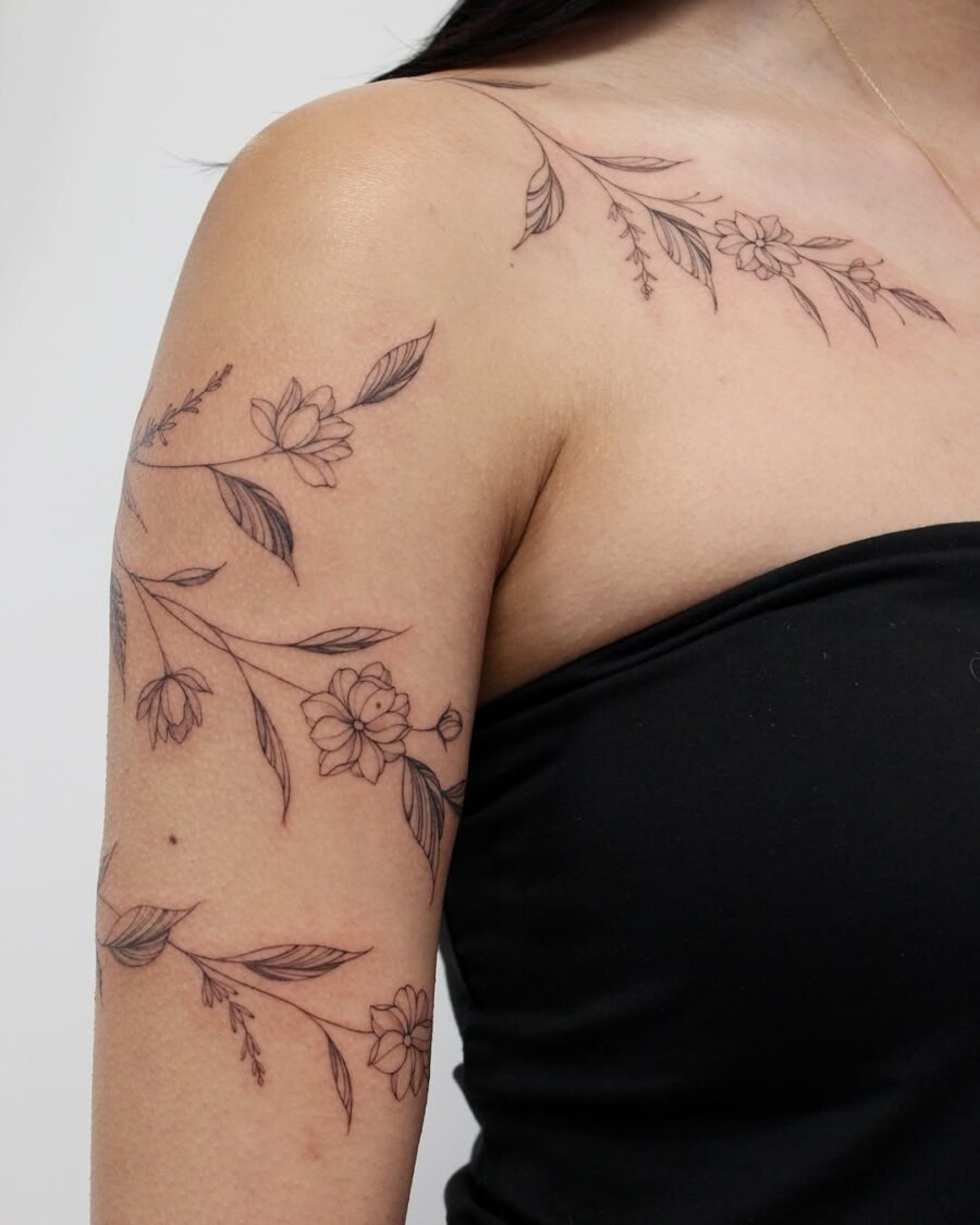 Elegant floral sampaguita tattoo design on shoulder Tattoo Design
