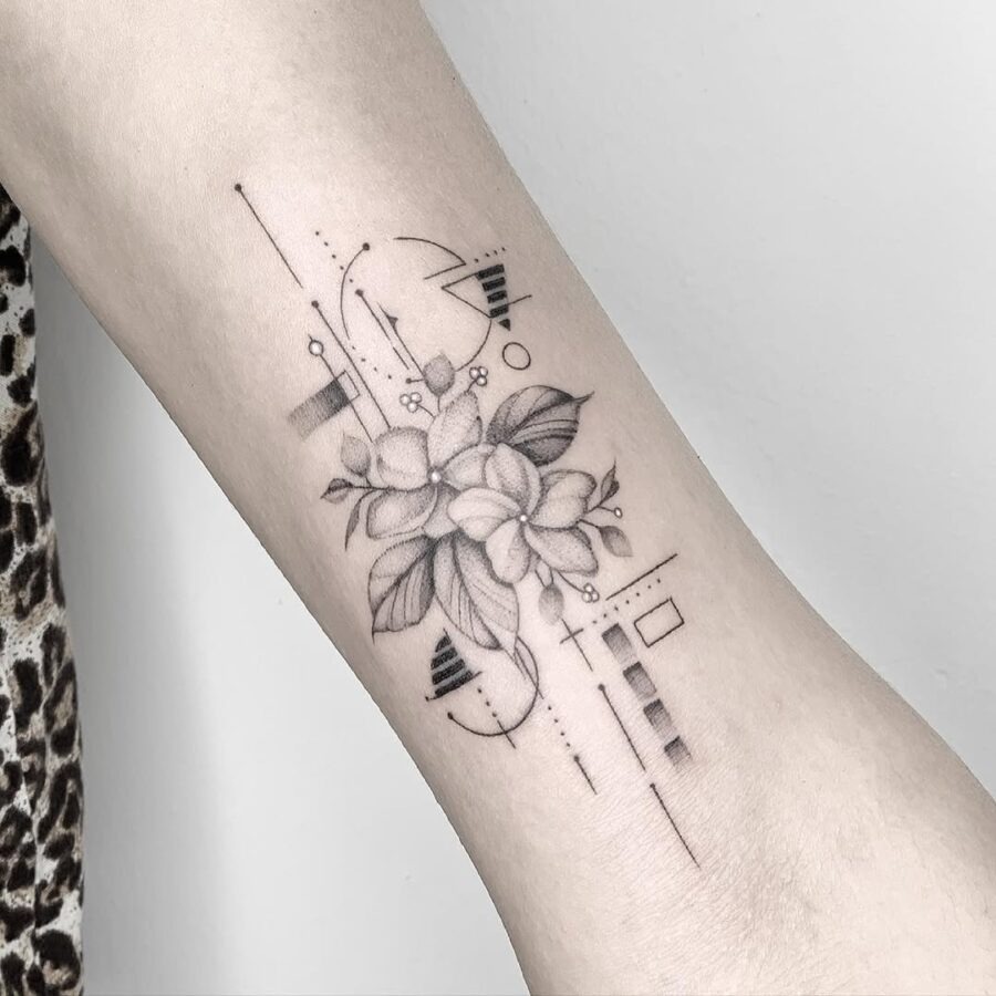 Elegant Sampaguita Tattoo with Geometric Elements Tattoo Design