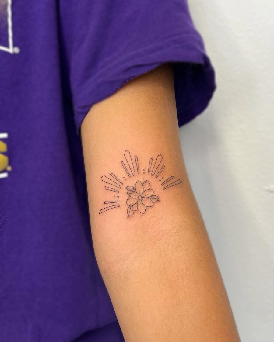 Minimalist Sampaguita Tattoo with Sunburst Design Tattoo Design