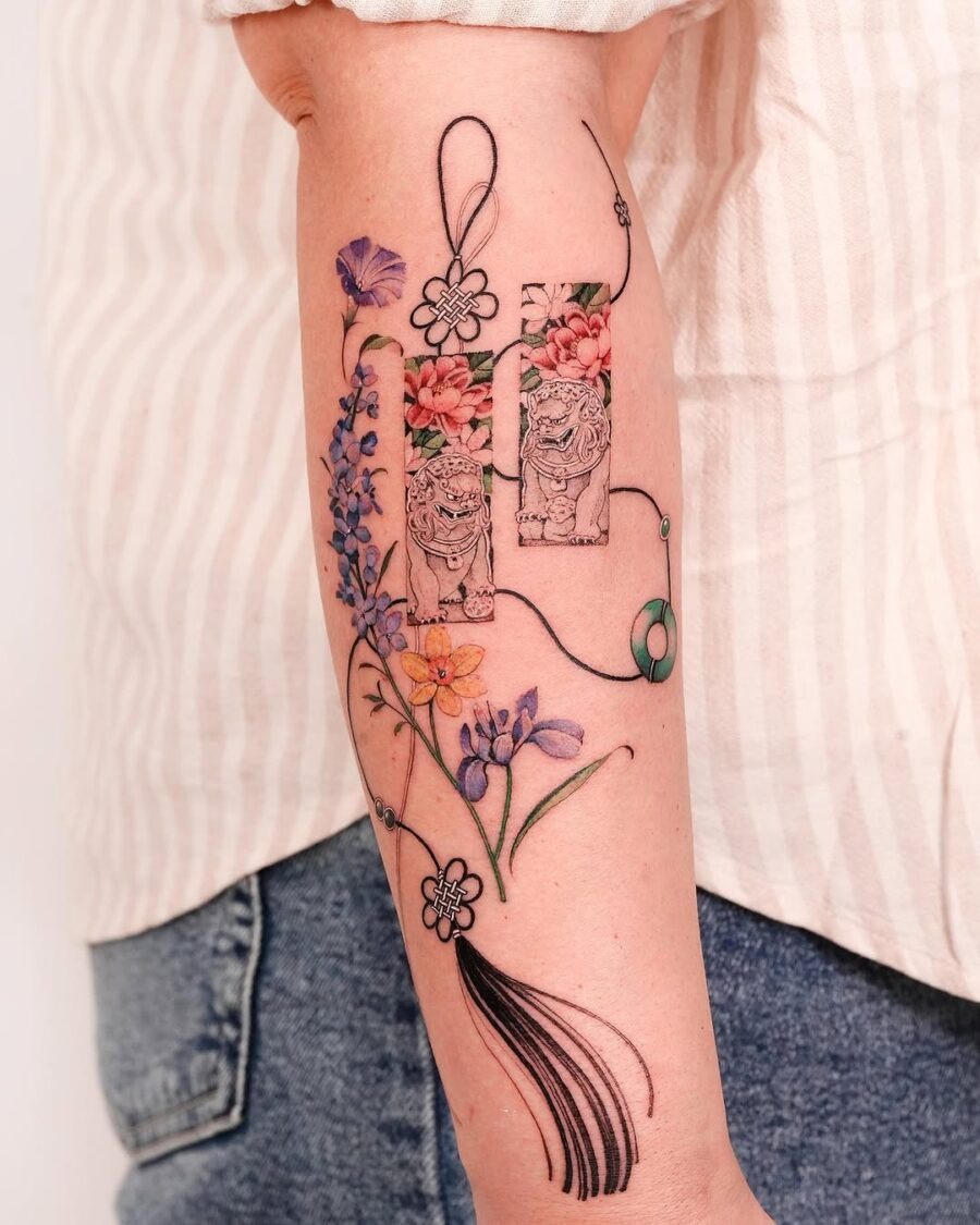 Vibrant Sampaguita Tattoo with Floral Elements Tattoo Design