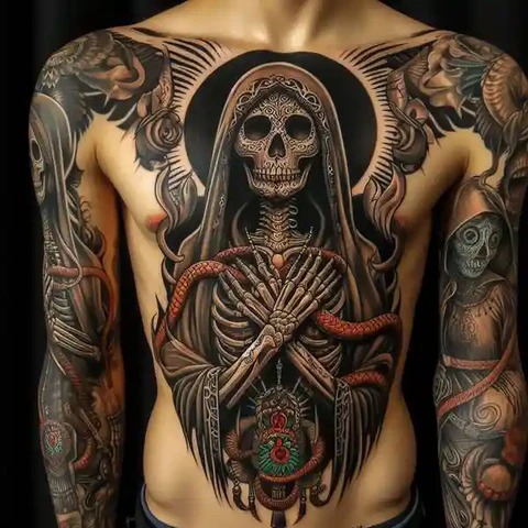 Classic Skeleton Cloaked in Darkness tattoo design