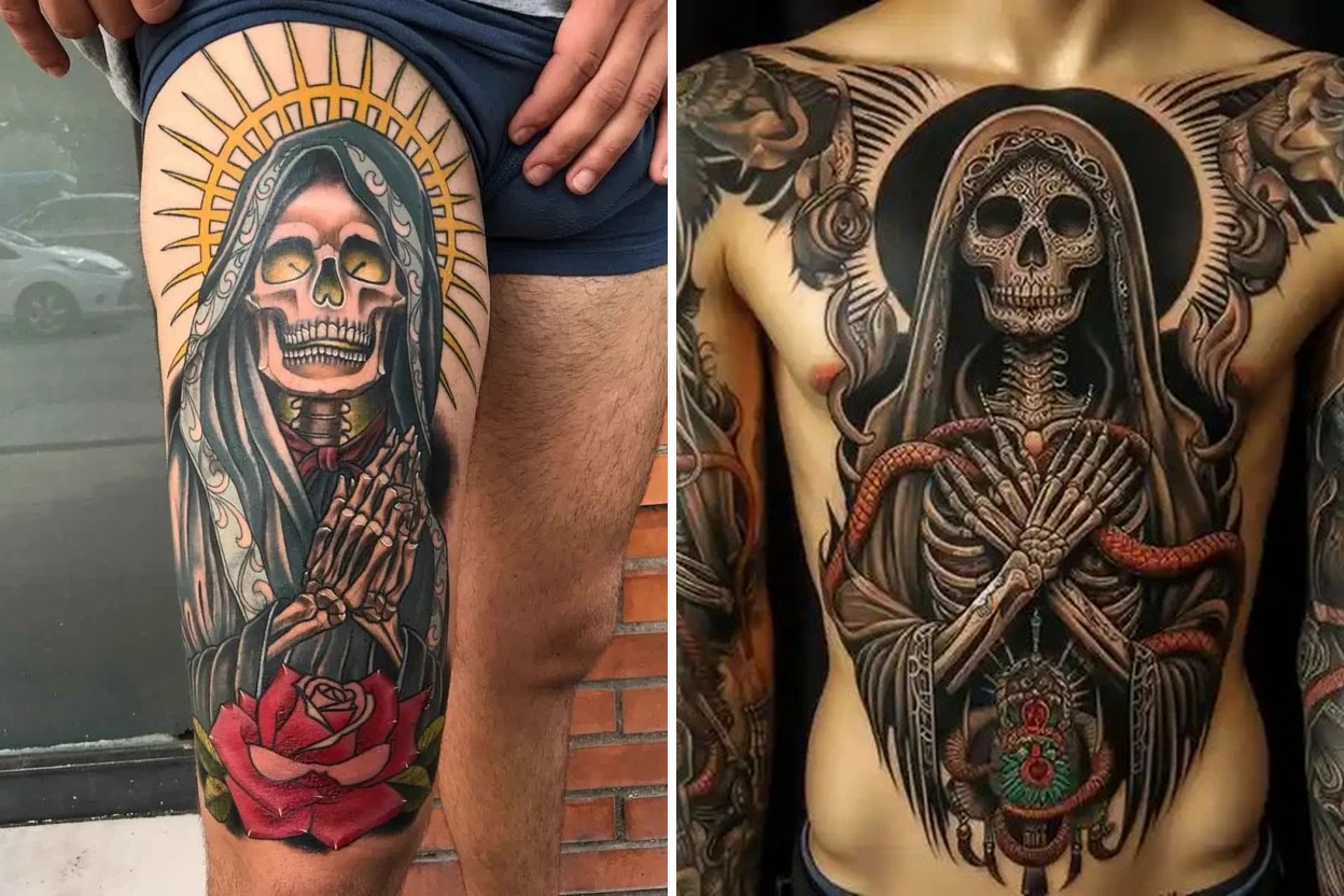 19 Santa Muerte Tattoos Exploring Powerful Imagery And Personal Symbolism Featured Lookbook Collage