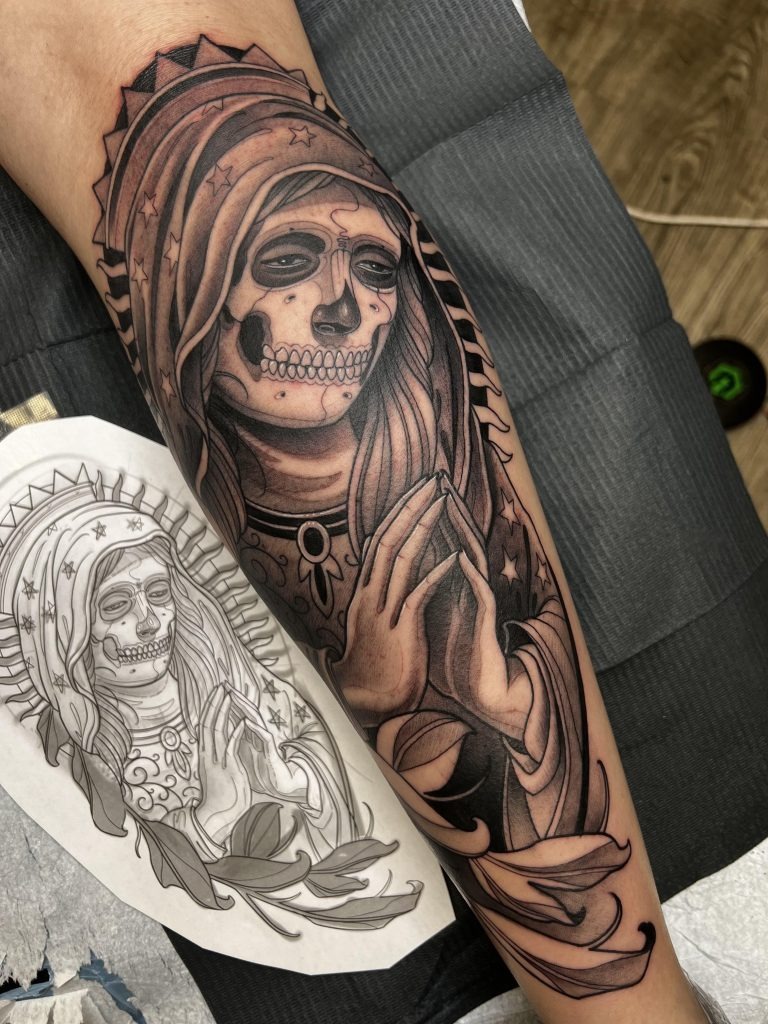 Subtle Santa Muerte for the Forearm tattoo design
