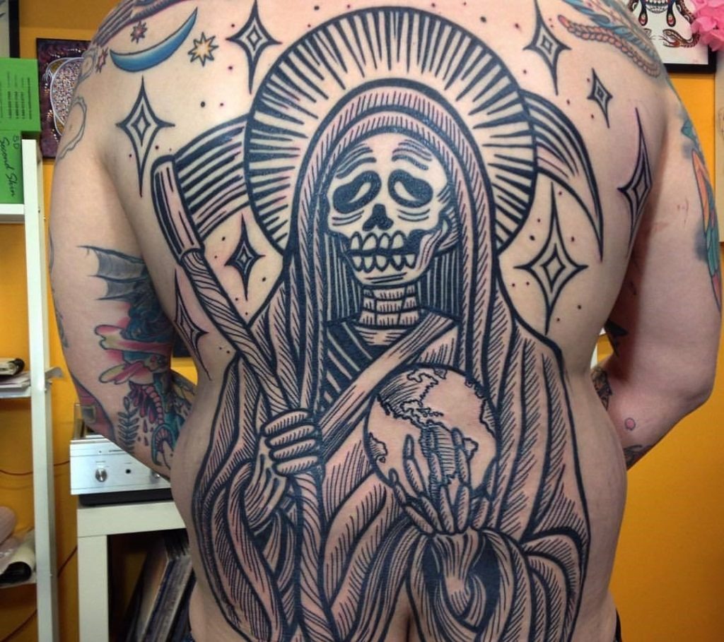 Santa Muerte Sugar Skull Portrait tattoo design