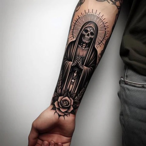 Santa Muerte as World Guardian tattoo design