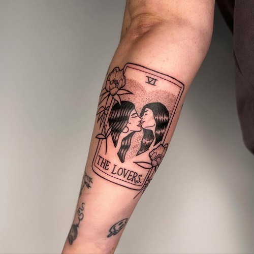 Lovers Tarot Card with Intimacy Tattoo Design