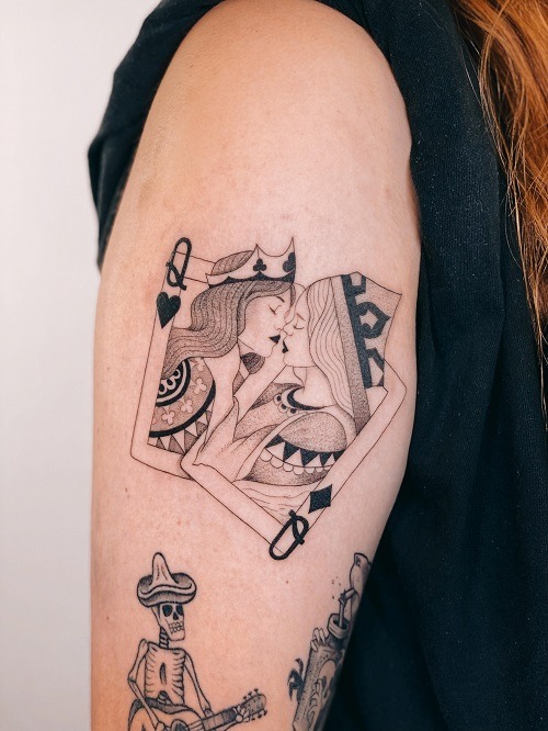 Queens of Hearts Card Design Tattoo Design