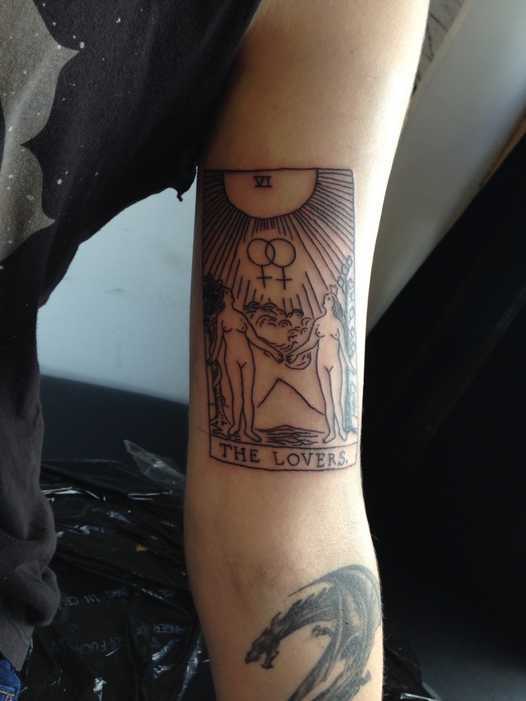 Tarot Lovers in Feminine Symbolism Tattoo Design