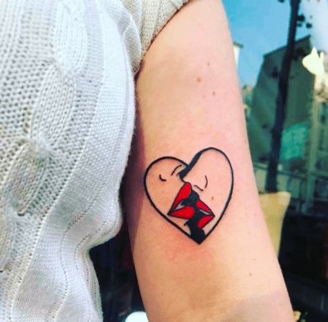Vibrant Heart-Shaped Kiss Tattoo Design