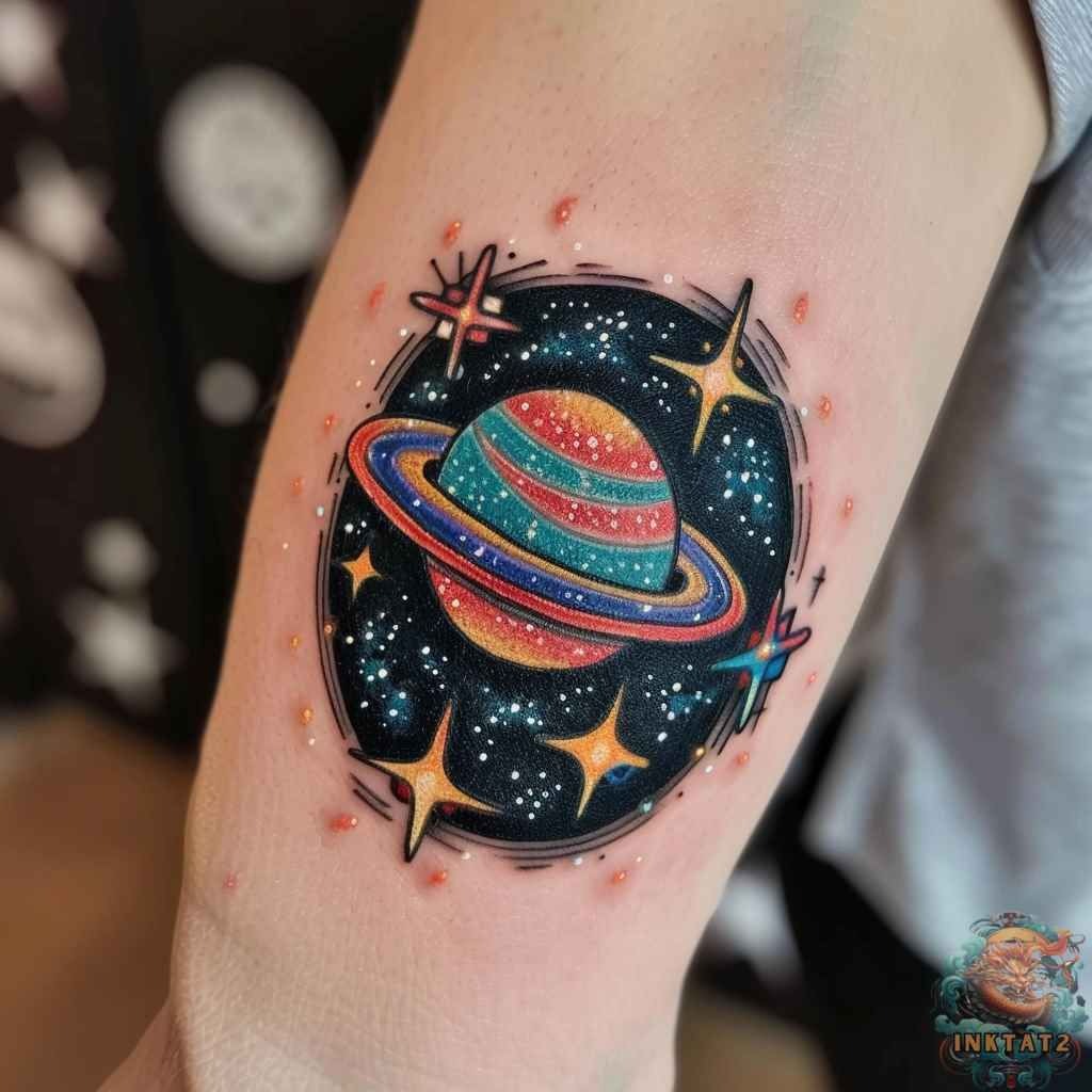 Color pop galaxy Saturn. Tattoo Design